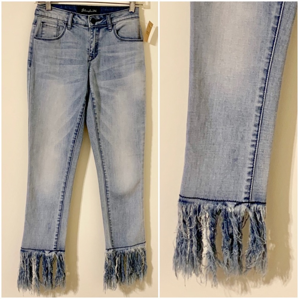Fringe Hem Denim Boho Jeans